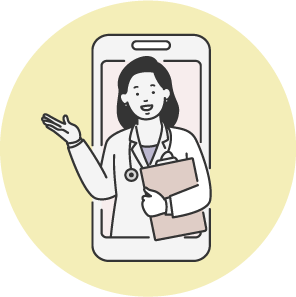 予約などの案内をする女性の先生のイラスト